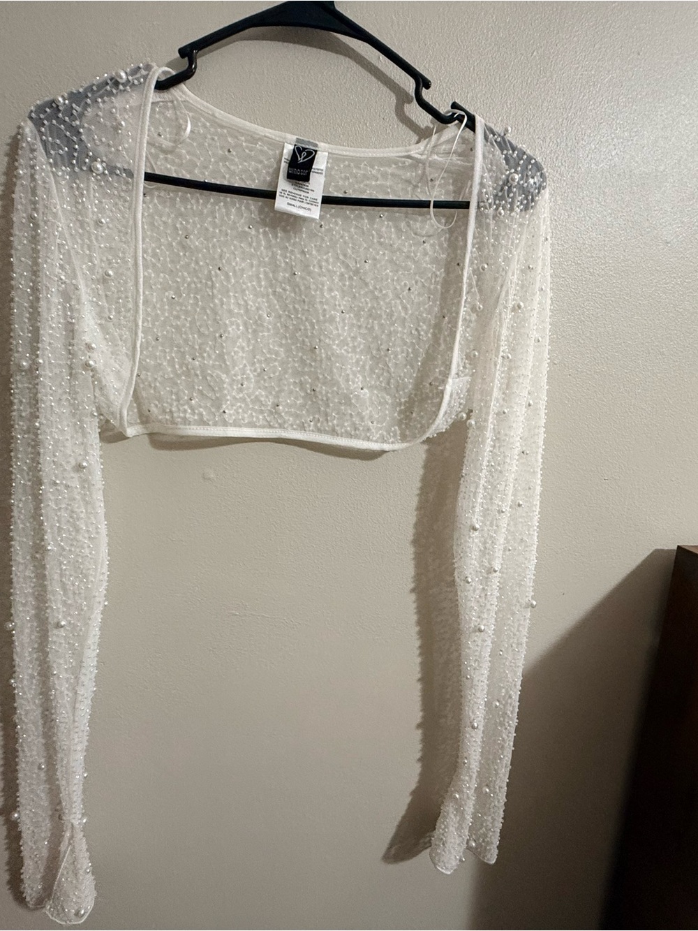 Windsor White Beaded Sheer Cropped Bolero